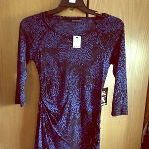NWT Express size xs blue/black print knit dress